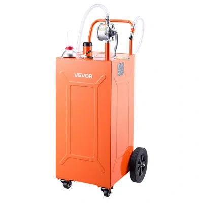 Vevor 35 Gallon Fuel Gas Caddy, Carbon Steel, Portable Fuel Transfer Storage Tank With Manual Pump & 4 Whe In Orange