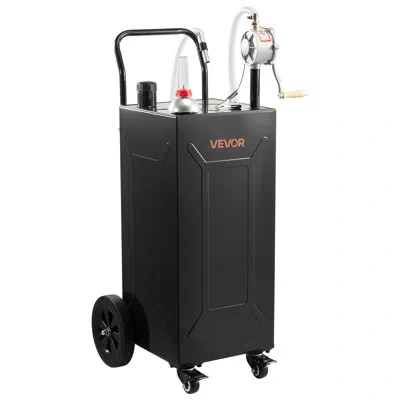 Vevor 35 Gallon Fuel Gas Caddy, Carbon Steel, Portable Fuel Transfer Storage Tank With Manual Pump & 4 Whe In Black