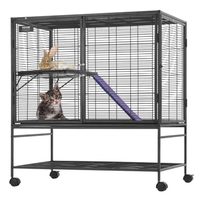 Vevor 39" Metal Small Animal Cage 2-tier Rolling Ferret Cage With Tray A Ramp