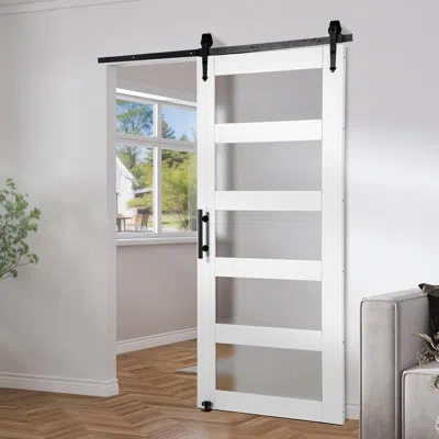 Vevor 3-lite Frosted Glass And Wood Paneled Barn Door With Installation Hardware Kit In White