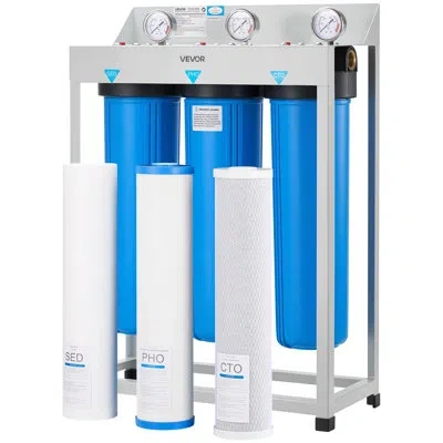 Vevor 3-stage Whole House Water Filter System 4.5" X 20" Pho Prevent Scale Build In Steel