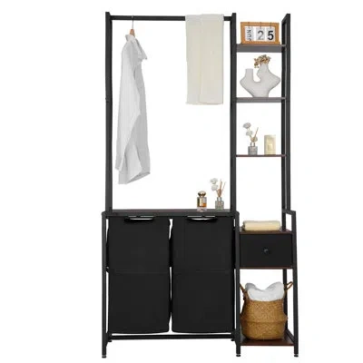 Vevor 3-tier Laundry Sorter With Rack Tall Laundry Hamper With Shelves 2 Section In Black
