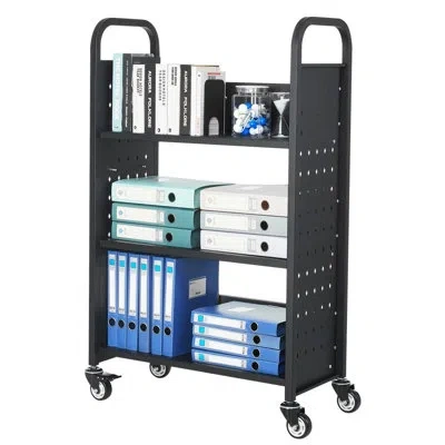 Vevor 3-tier Rolling Book Cart Single Sided L-shaped Shelves Book Truck In Black