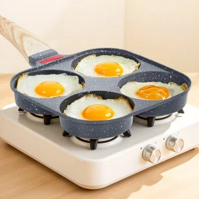 Vevor 4 Holes Egg Pan Aluminium Omelette Skillet Nonstick Pancake Maker With Lid In Black