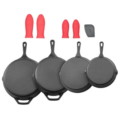 Vevor 4 Piece Cast Iron Skillet Frying Pan Set 6 8 10 12 In With Silicone Handle Black