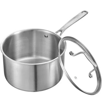 Vevor 4 Qt Saucepan Stainless Steel Saucepan With Glass Lid & Ergonomic Handle In Silver