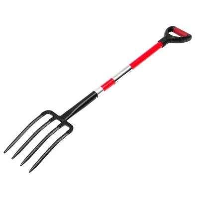 Vevor 4 Tines Garden Fork Fiberglass Handle 45 In Digging Spading Pitchfork Heavy Duty In Black;red