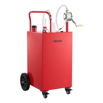 Vevor 40 Gallon Fuel Gas Caddy, Carbon Steel, Portable Fuel Transfer Storage Tank With Manual Pump And 4 W In Red