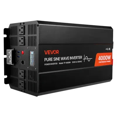 Vevor 4000w Power Inverter, 12v Dc To 120v Ac Pure Sine Wave Inverter, Solar Car Charger Converter With Lc
