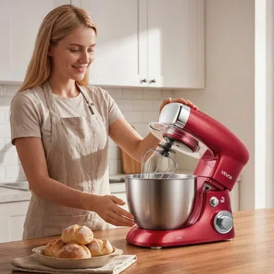 Vevor 4.2 Qt Tilt Head Stand Mixer 400w Electric Dough Mixer, 6 Speeds Food Kitchen Mixer With Stainless S In Silver;red