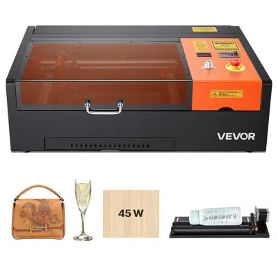 Vevor 45w Co2 Laser Engraver, 12 X 8 In, Desktop Co2 Laser Engraver Cutter Machine With Rotary Axis, Air A In Black;orange
