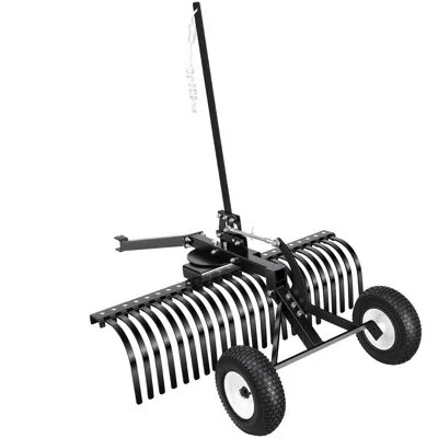 Vevor 48in Tow Behind Landscape Rake, Pull Behind Lawn Rock Rakes For Atv Mower Tractors, 24 Durable Steel In Black