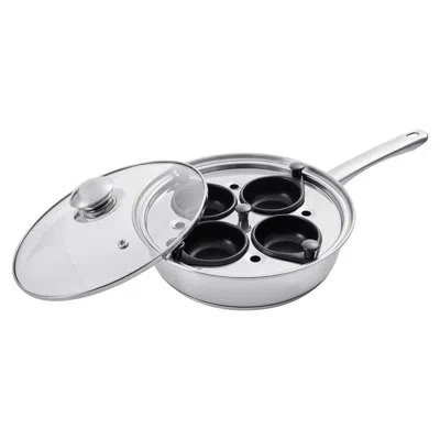 Vevor 4-cup Egg Poacher Pan Nonstick Poaching Skillet Stainless Steel With Lid In Silver