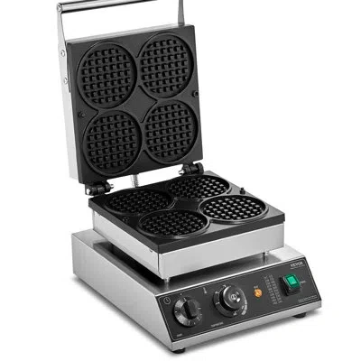 Vevor 4pcs Commercial Waffle Maker Round Waffle Iron Machine 1750w Non-stick In Silver