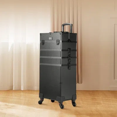 Vevor 5 In 1 Professional Rolling Makeup Train Case Aluminum Cosmetic Case In Matte Black