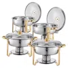 Vevor 5 Qt 4 Pack Round Chafing Dish Buffet Set Full-size Pan Stainless Steel Gold - Silver In Silver