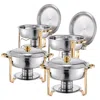 Vevor 5 Qt 4 Pack Round Chafing Dish Buffet Set Full-size Pan Stainless Steel Gold - Silver In Silver