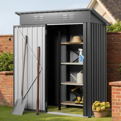 Vevor 5 X 3 Ft Metal Garden Shed Waterproof Tool Shed With 2 Louver Vents Grey In Black