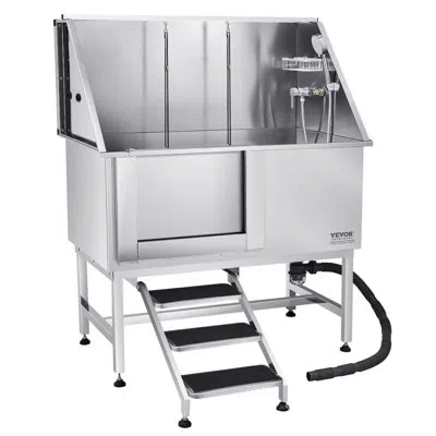 Vevor 50 Inch Dog Grooming Bath Tub Stainless Steel W Stairs Water Filter Left In Silver