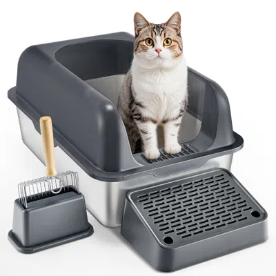 Vevor 6 In Deep Cat Litter Box Odor-free Litter Box With Filtering Foot Board In Multi