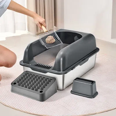 Vevor 6 In Deep Cat Litter Box Odor-free Litter Box With Filtering Foot Board In Dark Gray