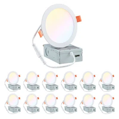 Vevor 6 Inch Led Recessed Ceiling Light, 5cct, Canless Wafer Downlight With Junction Box, 2700k/3000k/3500 In Natural