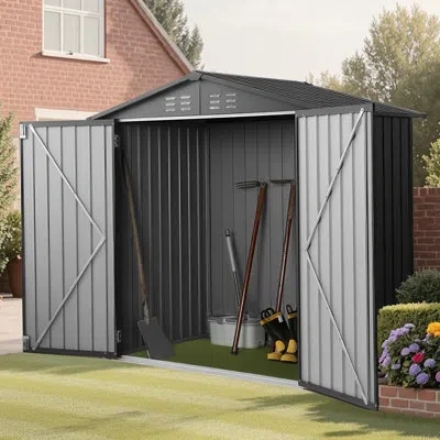 Vevor 6 X 4 Ft Metal Garden Shed Outdoor Storage Shed With 4 Louver Vents Grey In Black