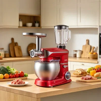 Vevor 6.3 Qt 3-in-1 Tilt Head Stand Mixer 400w Electric Dough Mixer, Multifunctional Food Kitchen Mixer Wi In Silver;red
