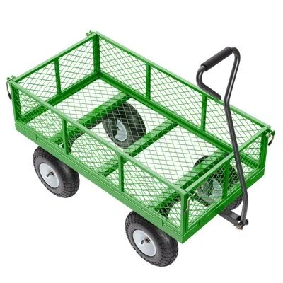 Vevor 680 Lbs Steel Garden Cart On Wheels, Heavy Duty Pullable Garden Wagon, Metal Outdoor Utility Yard Ca In Green