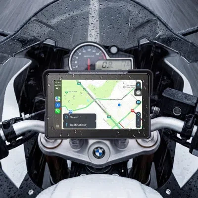 Vevor 7 Inch Wireless Motorcycle Carplay With Apple Carplay & Android Auto, Hd Touchscreen Gps Navigation  In Black