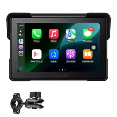 Vevor 7 Inch Wireless Motorcycle Carplay With Apple Carplay & Android Auto, Hd Touchscreen Gps Navigation  In Black