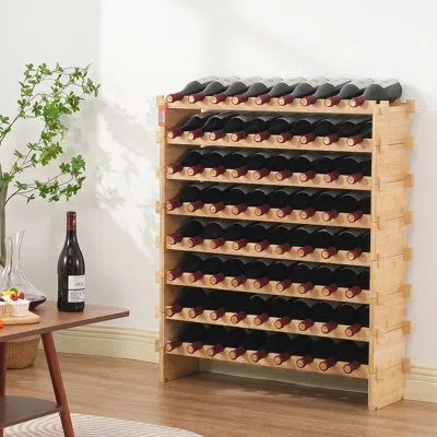 Vevor 72 Bottle Upgrade Modular Wine Rack Bamboo Wood Display Shelf 8-tier In Satin Nickel