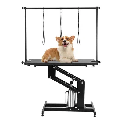 Vevor 78.18'' H X 42.5'' W X 24'' D Metal Adjustable Hydraulic Grooming Table With Arm In Black