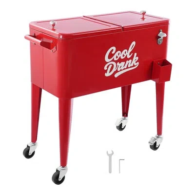 Vevor 80 Quart Rolling Ice Chest On Wheels Patio Party Bar Drink Cooler Cart Red