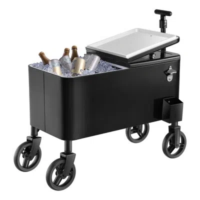 Vevor 80qt Rolling Ice Chest On Wheels Drink Cooler Cart With Telescopic Handle In Black