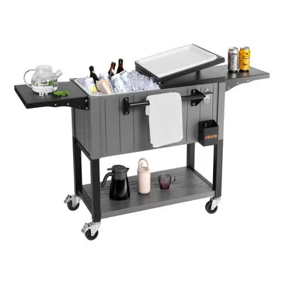 Vevor 80qt Rolling Ice Chest On Wheels Party Drink Cooler Cart W/ Side Shelves In Black
