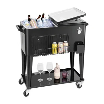 Vevor 80qt Rolling Ice Chest On Wheels Patio Party Bar Drink Cooler Cart Black