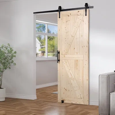 Vevor 84" H Barn Door With Hardware Kit Wood Sliding Barn Door Kit In Beige