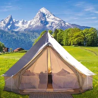 Vevor 8-person 100% Cotton Canvas Bell Tent 13 Ft In Dia. Waterproof Canvas Camping Tent In Khaki