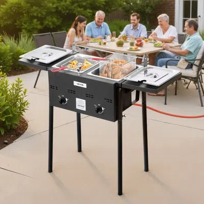 Vevor 8qtx2 Outdoor Propane Deep Fryer Commercial Free Standing Cooker Two Tank In Black
