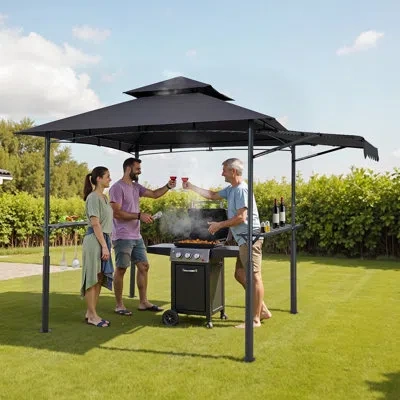Vevor 8'x5' Reinforced Bbq Grill Gazebo Canopy With Shelf & Awning Double-tiered Top