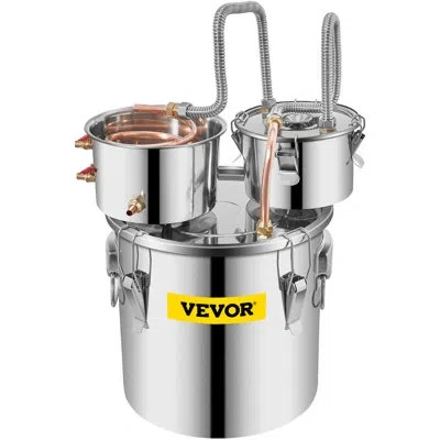 Vevor Alcohol Still 3gal/21l, Alcohol Distiller With Circulating Pump, Alcohol Still Copper Tube, Whiskey  In Silver