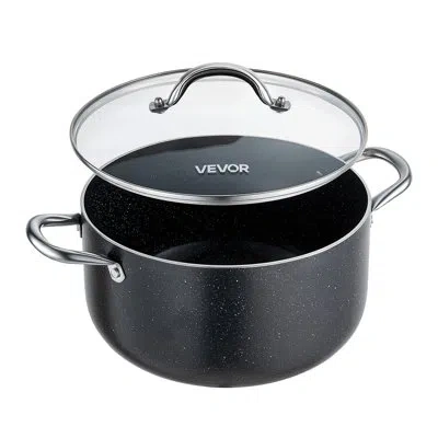 Vevor Aluminum Stock Pot, 8-quart Nonstick Ceramic Coated Pot With Glass Lid, Pfoa-free, Pfas-free, Compat In Black