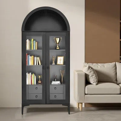 Vevor Arched Display Cabinet With Glass Doors 70 In Tall 4-tier Curio Cabinet In Black;clear