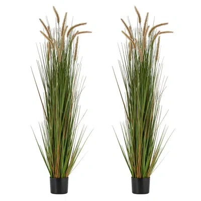 Vevor Artificial Grass Plant, 59 Inch Horsetail Reed Grass In Pot, Premium Pvc Faux Fake Greenery Shrubs P