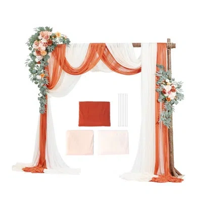 Vevor Artificial Wedding Arch Flowers Kit, Orange Wedding Arch Flowers With Drapes Kit (pack Of 5) - 2 Pcs