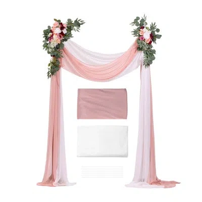 Vevor Artificial Wedding Arch Flowers Kit, Pink Wedding Arch Flowers With Drapes Kit (pack Of 4) - 2 Pcs F