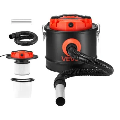 Vevor Ash Vacuum 2.6 Gallon, 1200w Powerful Fireplace Cleaner Steel Body, For Fireplace, Pellet Stoves, Wo In Black