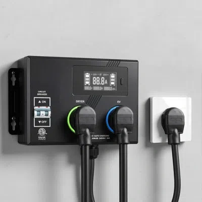 Vevor Automatic Ev Charging Switch, Nema 14-30, Splitter Switch For Dryer & Ev Charger, 24a Max 240v Smart In Black