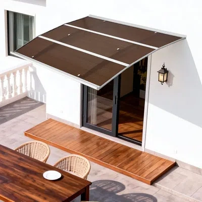 Vevor Awnings For Door Entrance, 37 X 47 In, Exterior Front Door Window Awnings With Drainage & Abs Bracke In Brown